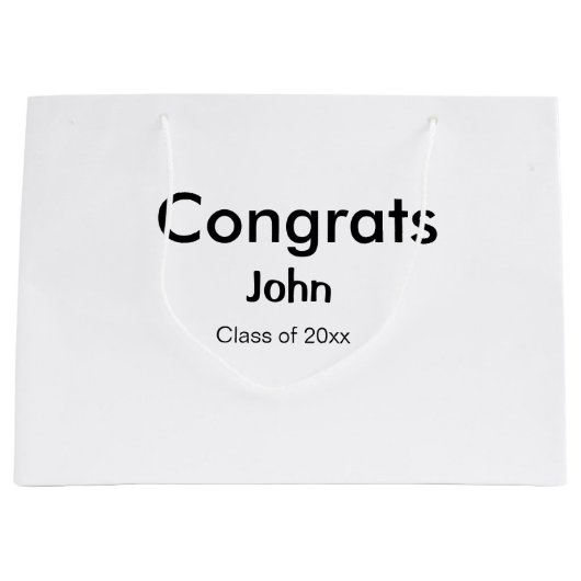 grad boy add nameおめでとう日付年文字 ラージペーパーバッグ (正面)