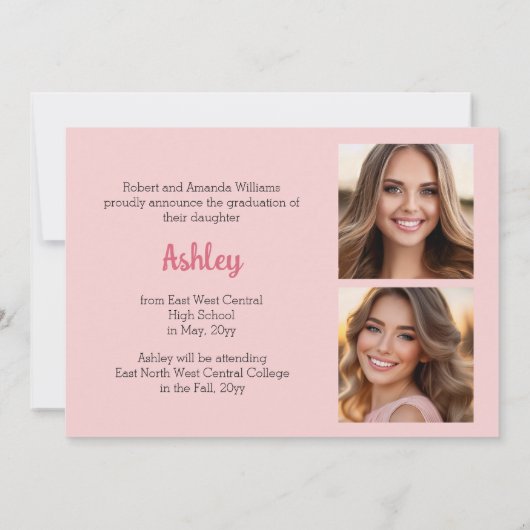 Grad Capとピンクの花模様3 Photo She Did It 案内状 (裏面)