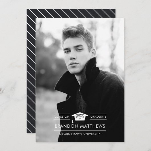 Grad Cap写真卒業のお知らせ 案内状 (正面/裏面)