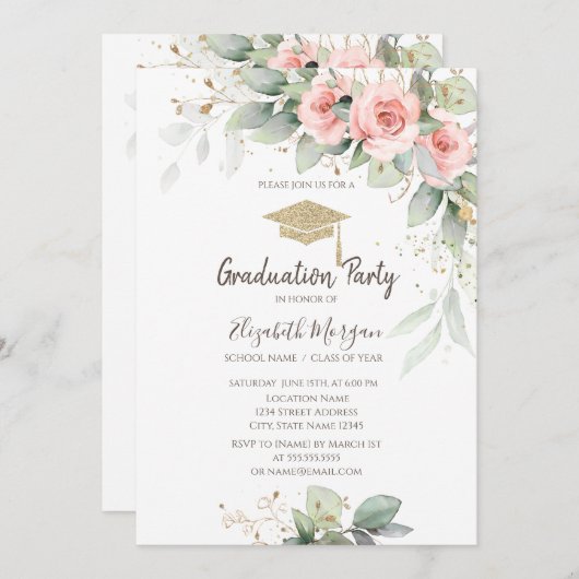 Grad Cap,赤面花卒業 招待状 (正面/裏面)