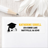 Grad Cap Blackと金ゴールド卒業アドレス ラベル (インサイチュ)