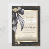 Grad Cap,Black Bow Wine Glass,Confetti  招待状 (正面)