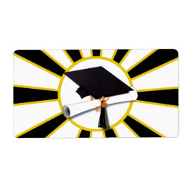 Grad Cap & Diplomaとスクールカラーブラックと金ゴールド ラベル