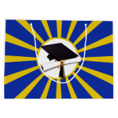 Grad Cap & Diploma、学校のカラーブルーと金ゴールド ラージペーパーバッグ (裏面)