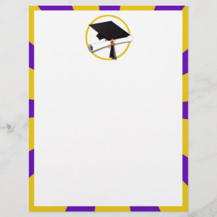 Grad Cap & Diploma – 紫と金ゴールドの学校の色 チラシ
