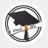 Grad Cap Diploma Class of 2027 Graduation ラウンドシール (正面)