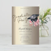 Grad Cap Flowers Bow Your Photo Gold Graduation 招待状 (スタンド正面)