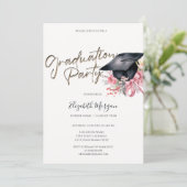 Grad Cap Flowers Bow Your Photo Graduation 招待状 (スタンド正面)