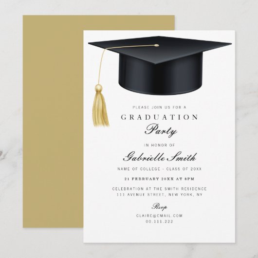 Grad cap modern graduation ceremony 招待状 (正面/裏面)