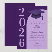 Grad cap modern graduation party 招待状 (正面/裏面)