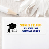 Grad Cap Navyおよび金ゴールド卒業アドレス ラベル (インサイチュ)