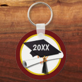 Grad Cap School Colors金ゴールドと赤 キーホルダー (正面)