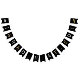 Grad Cap & Tassel, Diploma in Silver,金ゴールド&ブラック バンティングフラッグ