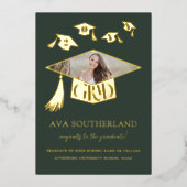 Grad Cap Tessel写真卒業フォイル発表 箔招待状 (正面)