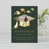 Grad Cap Tessel写真卒業フォイル発表 箔招待状 (立ち正面)