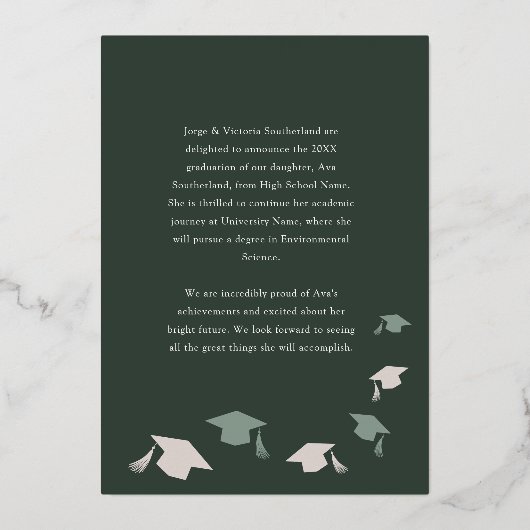 Grad Cap Tessel写真卒業フォイル発表 箔招待状 (裏面)