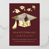 Grad Cap Tessel写真卒業フォイル発表 箔招待状 (正面)