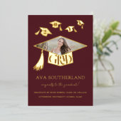 Grad Cap Tessel写真卒業フォイル発表 箔招待状 (立ち正面)