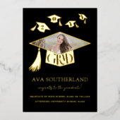 Grad Cap Tessel写真卒業フォイル発表 箔招待状 (正面)