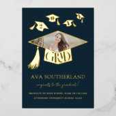 Grad Cap Tessel写真卒業フォイル発表 箔招待状 (正面)
