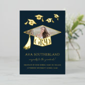 Grad Cap Tessel写真卒業フォイル発表 箔招待状 (立ち正面)