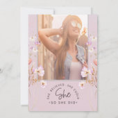  Grad Cap,Wildflowers Photo Purple Graduation  招待状 (裏面)