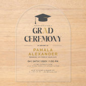 Grad Ceremony Gold and Gray Retro Typography アクリル招待状 (正面)