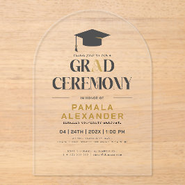 Grad Ceremony Gold and Gray Retro Typography アクリル招待状