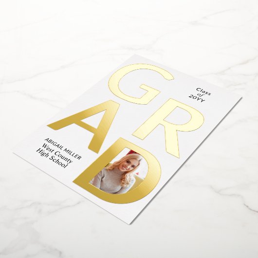 GRAD Class of 2025写真卒業のお知らせ 箔招待状 (回転した状態)