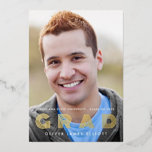 GRAD Class of 2025 Photo Gradationゴールドフォイル 箔招待状 (正面)
