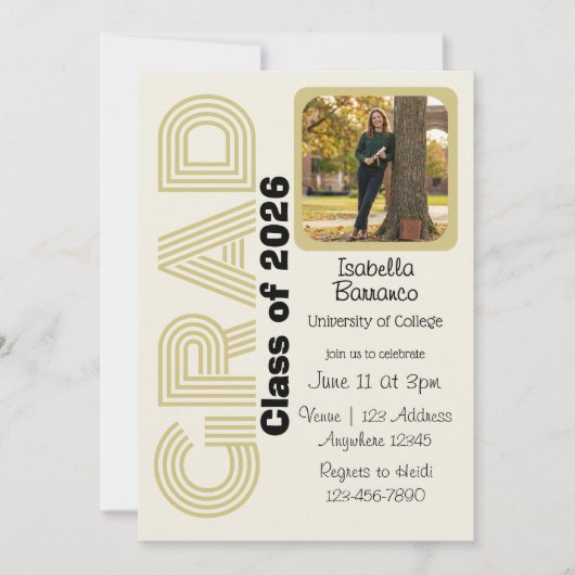 Grad Cream Background Picture Graduation  招待状 (正面)