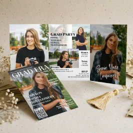 Grad Era Trendy Graduation Magazine Photo Collage 三つ折り招待状