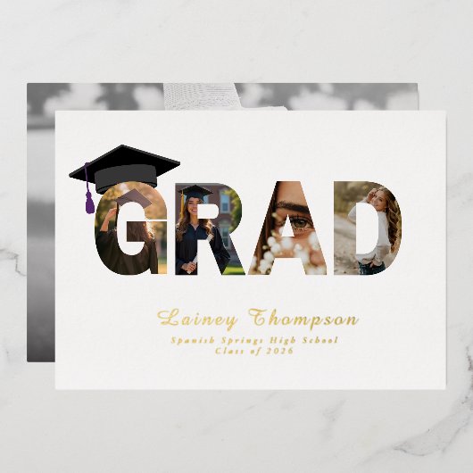 GRAD Foil Typography 4 Image Graduation  箔招待状 (正面/裏面)
