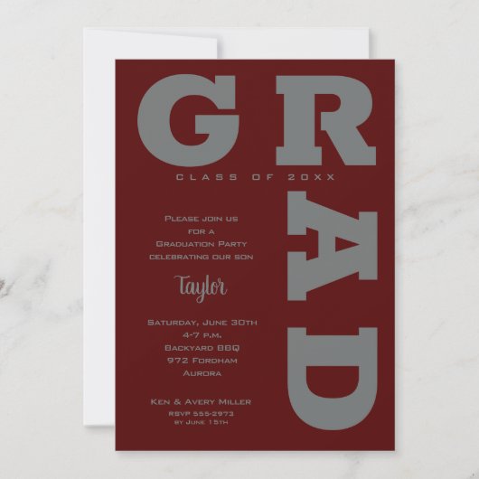 GRAD GRAY on Dark Maroon卒業 招待状 (正面)