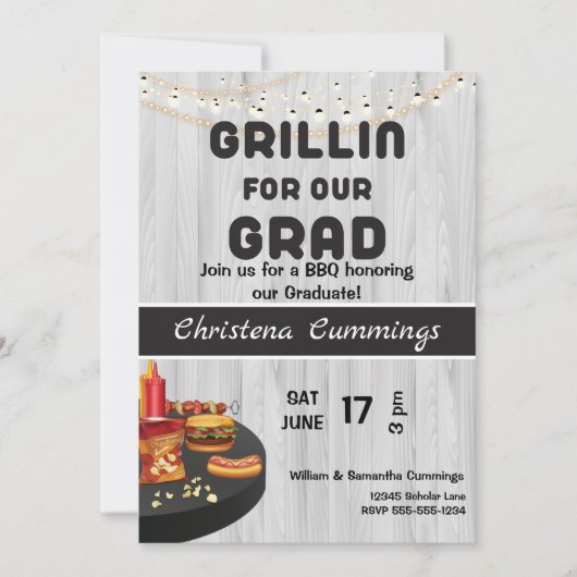 Grad & Grill Graduation Barbeque 招待状 (正面)