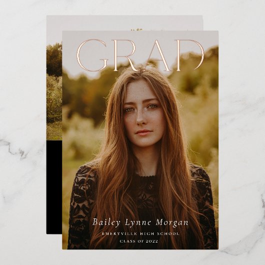GRAD Headline Photo卒業 箔招待状 (正面/裏面)