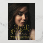 GRAD PARTY | モダンゴールドスクリプト大学 箔招待状 (正面)