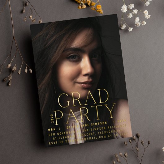 GRAD PARTY | モダンゴールドスクリプト大学 箔招待状