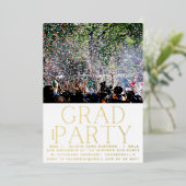 GRAD PARTY | 2023年卒 金色モダンな楽しさ 箔招待状 (立ち正面)