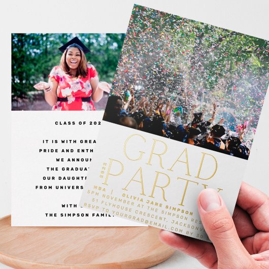 GRAD PARTY | 2023年卒 金色モダンな楽しさ 箔招待状