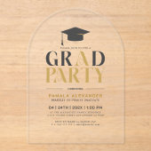 Grad Party Gold Gray Retro Typography アクリル招待状 (正面)