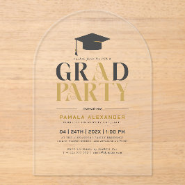 Grad Party Gold Gray Retro Typography アクリル招待状