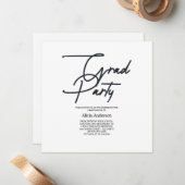 Grad Party Invitation | Hathama Script Black White ノートカード (正面/裏面インサイチュ)