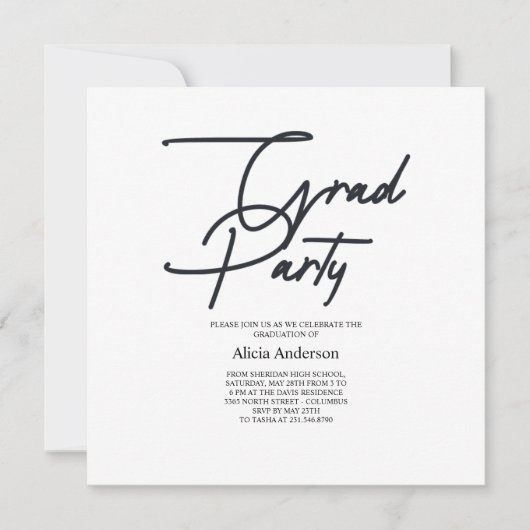 Grad Party Invitation | Hathama Script Black White ノートカード (正面)