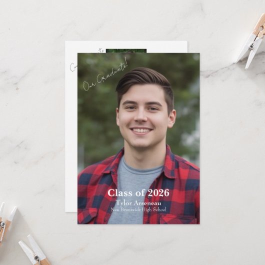  Grad Party Invitation Photo Personalize カード (正面/裏面インサイチュ)