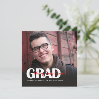 Grad Photo with Color Script Year Square 案内状