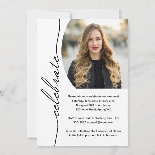 Grad Scriptエレガント写真の卒業 招待状 (裏面)