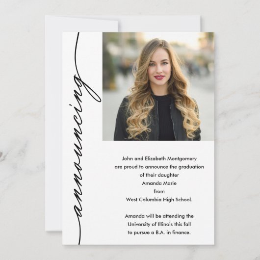 Grad Scriptエレガント写真の卒業 案内状 (裏面)