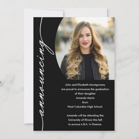 Grad Scriptエレガント写真の卒業 案内状 (裏面)