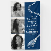 Grad Tassel 3フォトブルー卒業 横断幕 (縦)